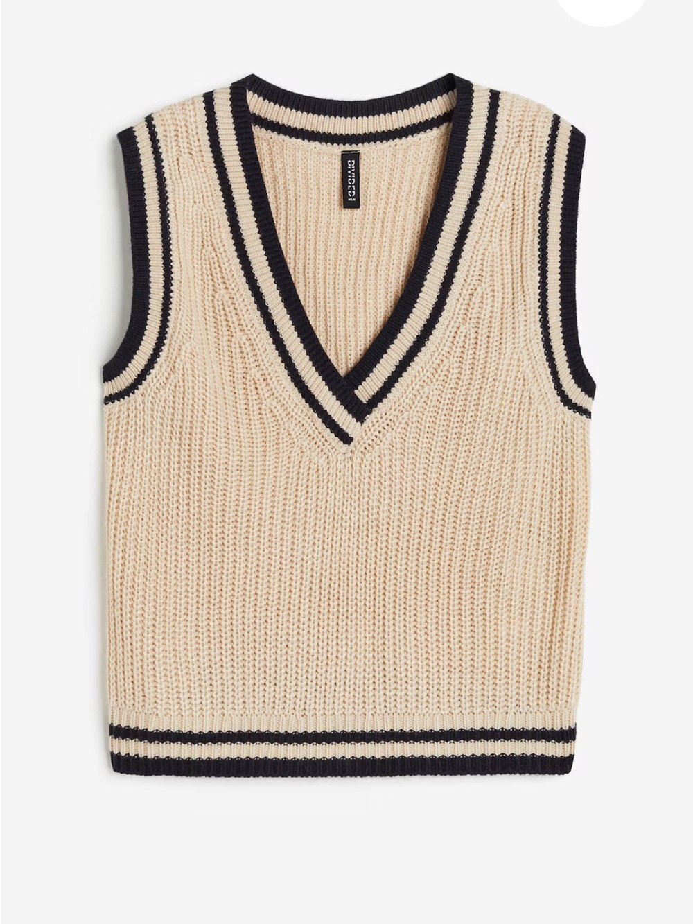 H&M Cream Sleeveless V-Neck Knit Vest with Black Trim
